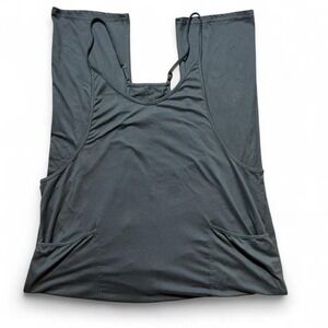 Womens Charcoal Gray Wide Leg Jumpsuit Overall Dress Pockets M